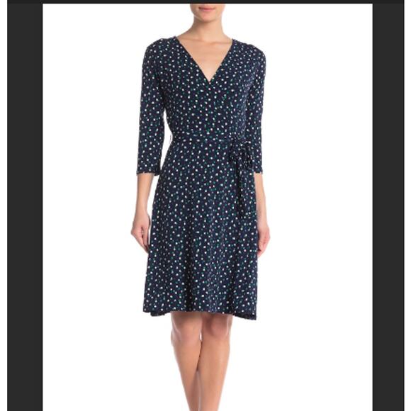 LEOTA Faux Wrap Navy Print Dress Size Small - Picture 1 of 10